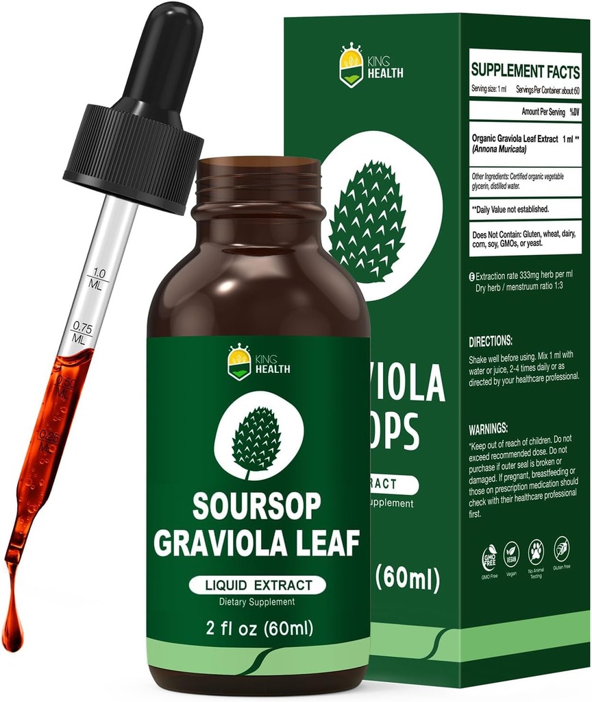 Extrait de feuille de gravola organique de sourcils gouttes liquides de sourcils liquide de sourcils haute absorption, biodisponibilité améliorée de végétalien, non-OGM, sans gluten