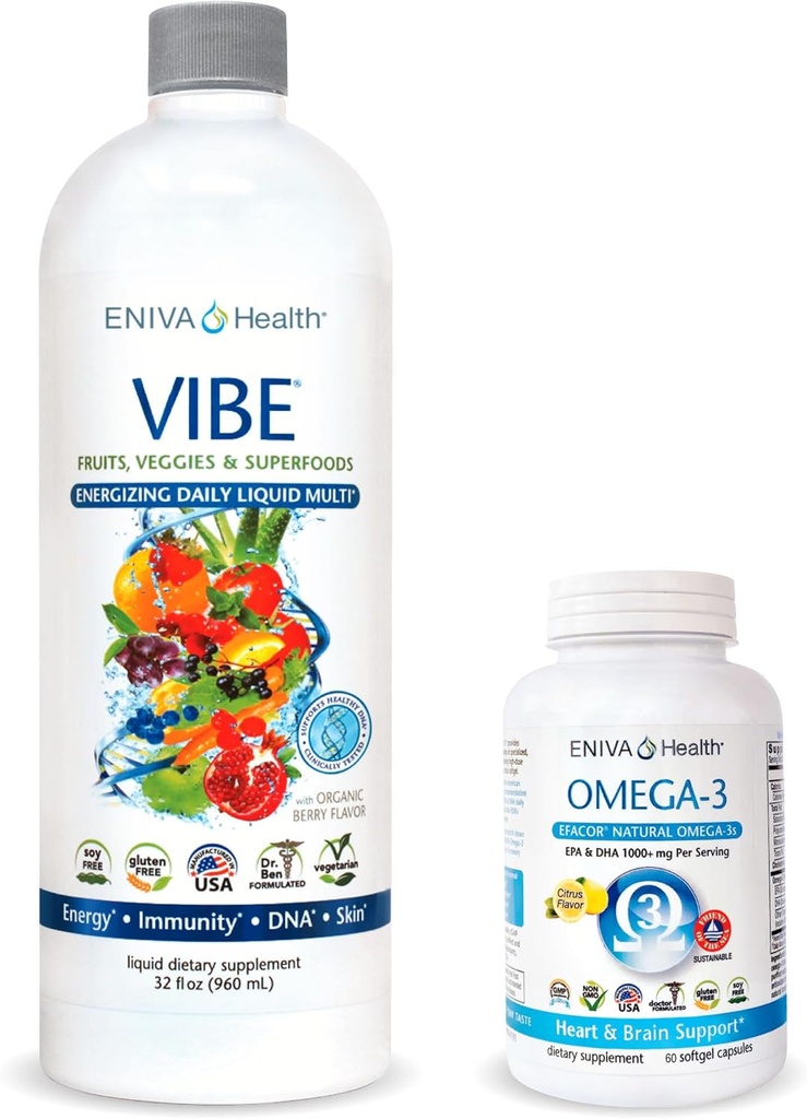 Eniva Fruits liquides Multivitamine quotidienne (32 oz) et Oméga-3 Huile de poisson (60 capsules)