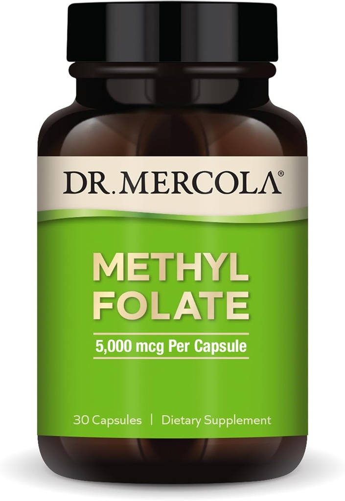 Dr Mercola Folate de méthyle - soutient la désintoxication et la santé cellulaire - Folate 5-MTHF - Formule biodisponible - 5 mg - 30 capsules