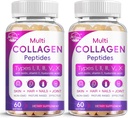 Multi Collagen Peptides Softgel - Type I, II, III, V, X - Hydrolyzed Collagen Peptides with Biotin, Vitamin C, Hyaluronic Acid, Supports Skin Hair Nail, Grass-Fed, Non-GMO, 60 Softgel, 2 Pack