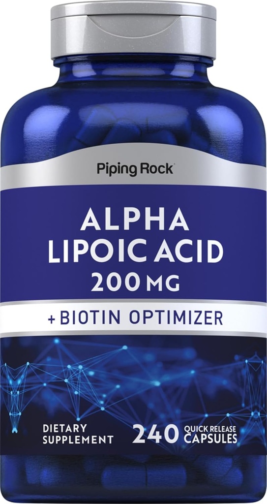 Piping Rock Alpha Lipoic Acid 200mg | 240 Capsules | Plus Biotin | Non-GMO, Gluten Free Supplement