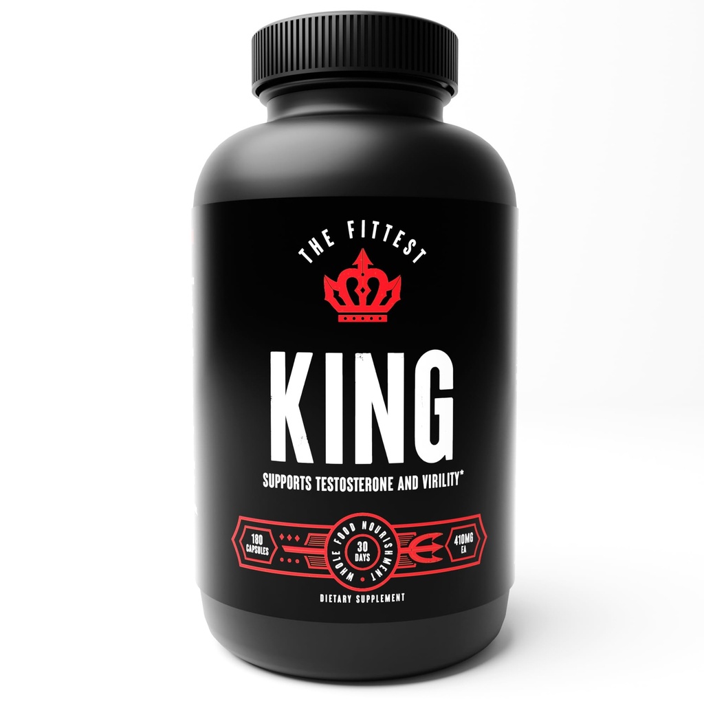 The Fittest King - Supplément booster de testostérone - soutient la santé hormonale, l'endurance et la force - Comprend le foie bovin alimenté à l'herbe, la moelle osseuse, le coeur et le testicule - 180 capsules