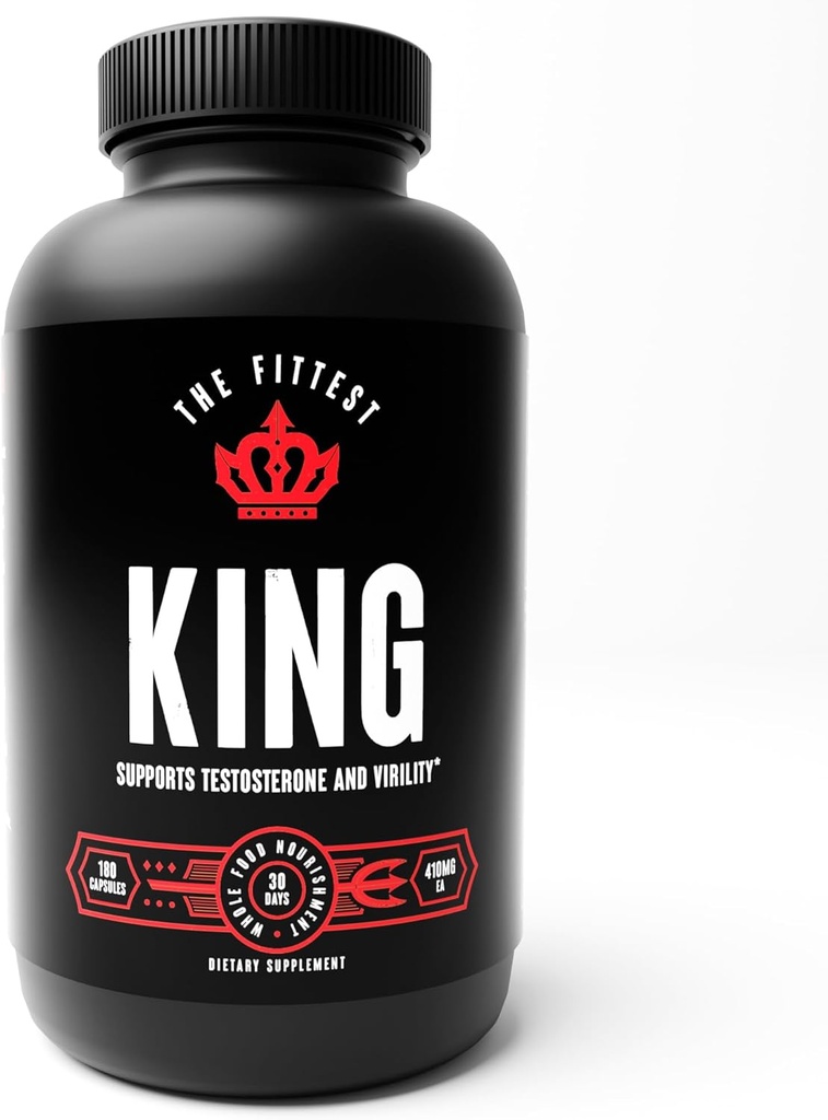 The Fittest King - Supplément booster de testostérone - soutient la santé hormonale, l'endurance et la force - Comprend le foie bovin alimenté à l'herbe, la moelle osseuse, le coeur et le testicule - 180 capsules
