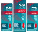 Kori Krill Oil Omega 3 Supplément, Antarctique Krill Oil with Superior Absorption vs Fish Oil, 1200mg Softgels, 30 Softgels, EPA & DHA (Pack of 3)