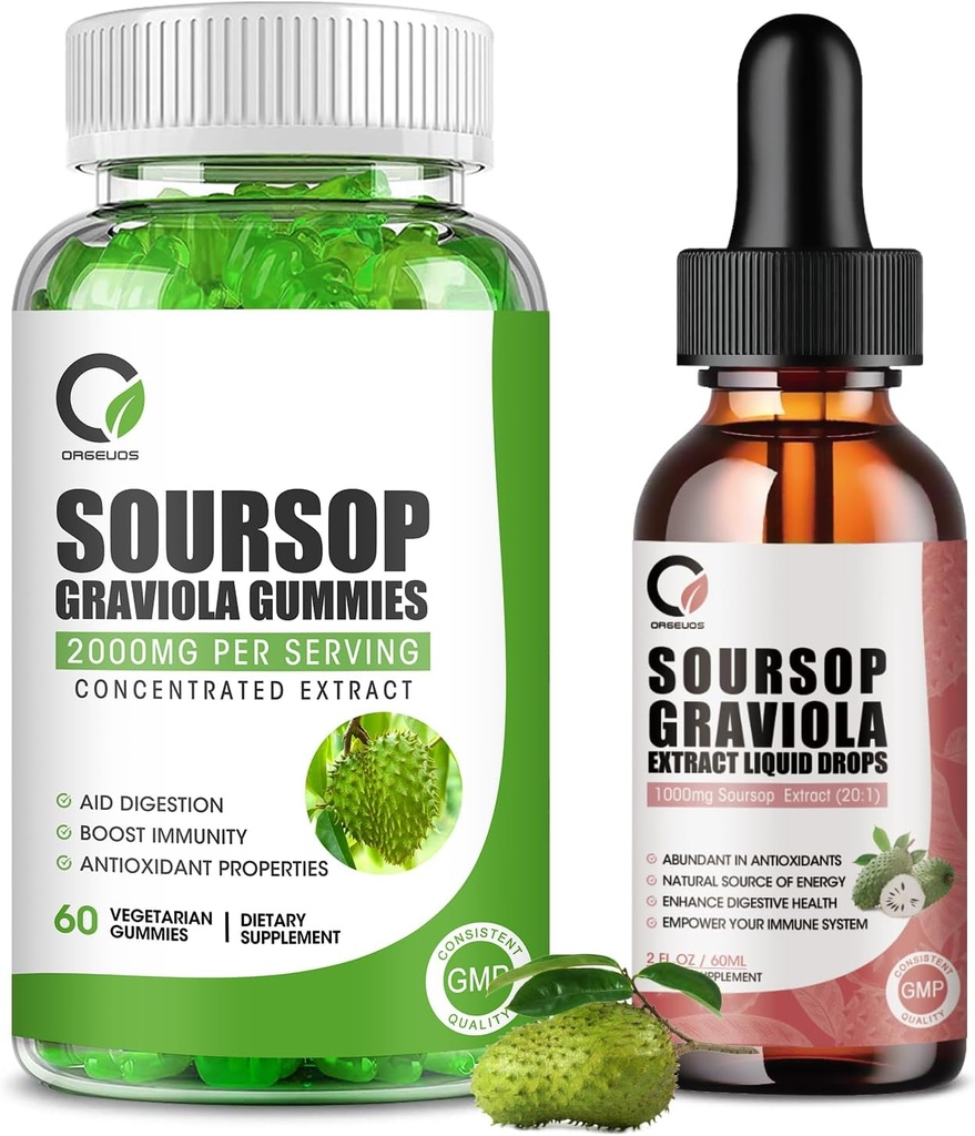 Organic Soursop Gummies and Soursop Liquid Drops Bundle