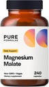 PureFormulas Magnesium Malate Capsules - Magnésium chélaté en Di-Magnésium Malate - Forme hautement biodisponible pour soutenir l'énergie, la santé osseuse + la récupération musculaire, malato de magnésie 360 mg - 240 Capsules