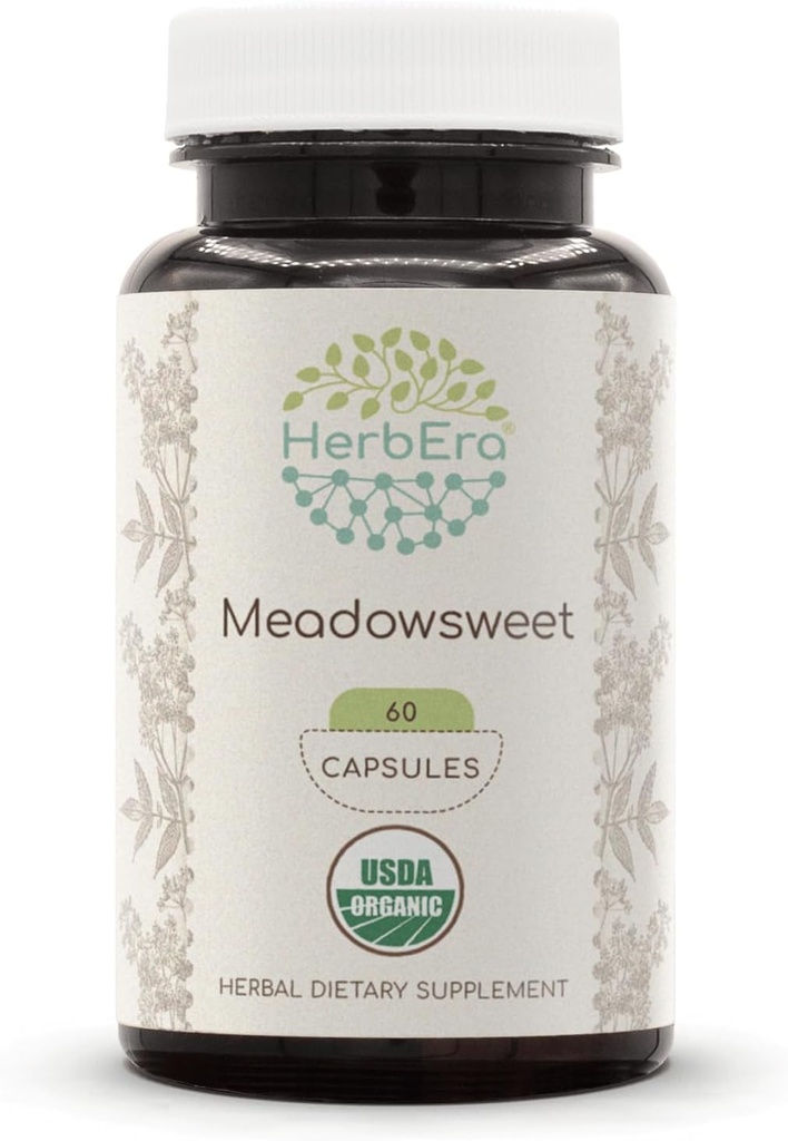 HerbEra Meadowsweet USDA Organic 60 Capsules (Filipendula ulmaria) Herb séché (60 Capsules)