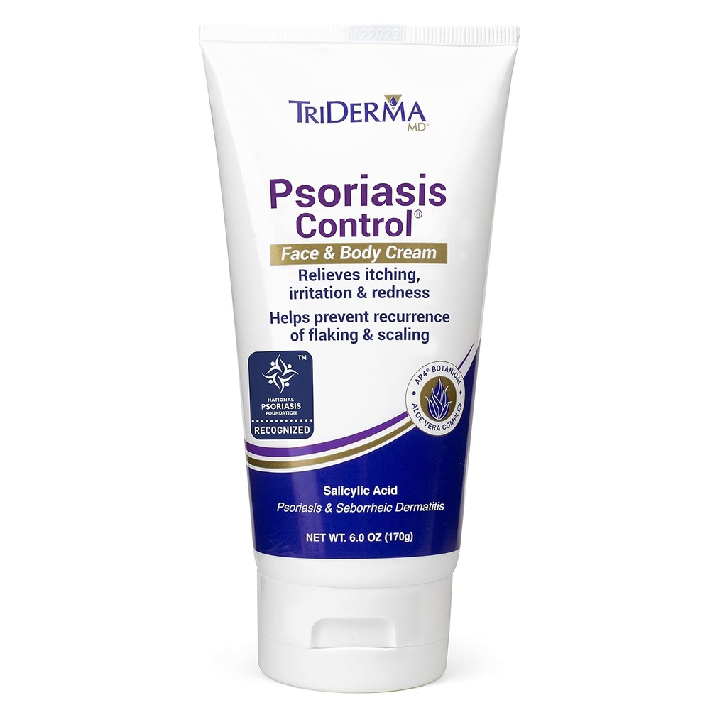 TriDerma Psoriasis contrôle visage et crème corporelle - résistance maximale 3% acide salicylique, AP4 Aloe Vera Gel, crème d'urée - traitement hydratant extra, sans cortisone ou goudron de charbon - ASF admissible - 6 Oz