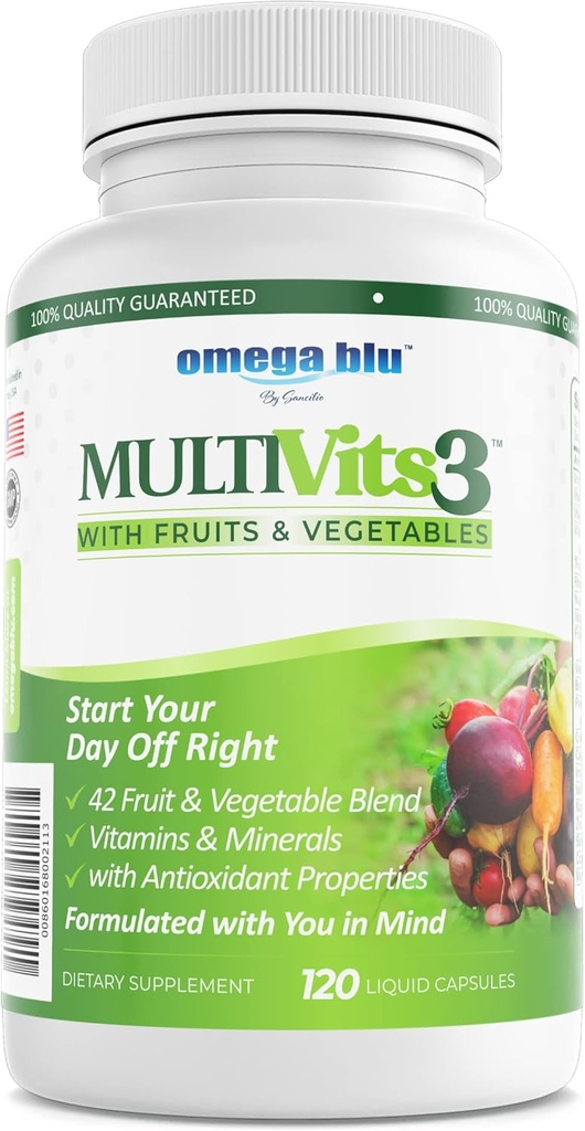 Multivitamines 3 multivitamines - 2 par jour - 70+ Ingrédients - 42 Fruits et légumes - CoQ10 pour la santé cardiaque - Soutien du cerveau, de l'énergie, de la vision - Vitamines et minéraux - 60 portions