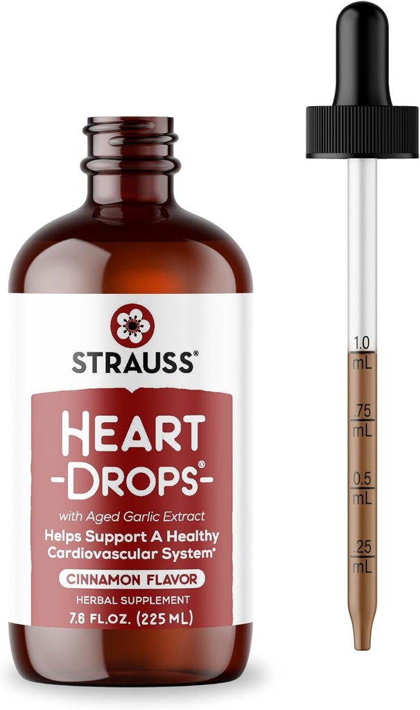 Strauss Naturals gouttes cardiaques – gui naturel et extrait d'ail vieilli Supplément de santé cardiaque – aide à maintenir un système cardiovasculaire sain – végétalien et non-OGM – cannelle aromatisée – bouteille de 225 ml