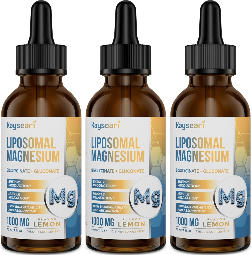 Des gouttes de magnésium liposomiques à haute résistance, des formes chélatées facilement absorbées de bisglycinate de magnésium et de gluconate de magnésium, des supports - Aide au sommeil, Stress, Mood, Gut - 60ML gouttes liquides au citron