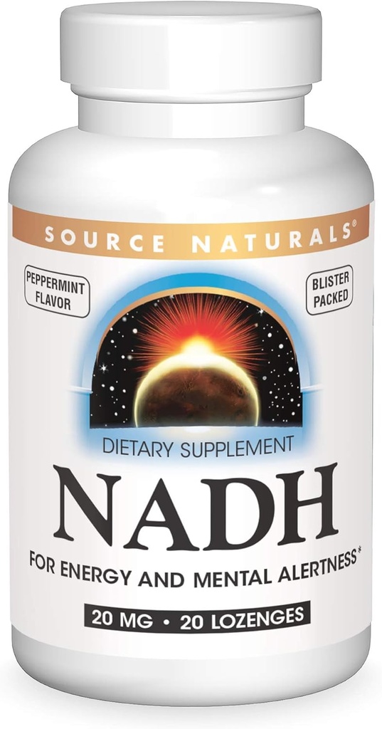 Source Naturals NADH 20mg, Boost Energy and Mental Alertness* - 20 Lozenges