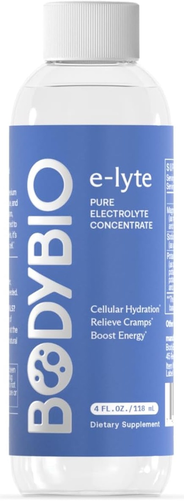 BodyBio e-Lyte - Concentré d'électrolyte liquide pour l'hydratation propre, l'énergie et le soulagement de la crampe - Pas de sucre, pas d'arôme artificiel, pas de remplissage, Keto Friendly