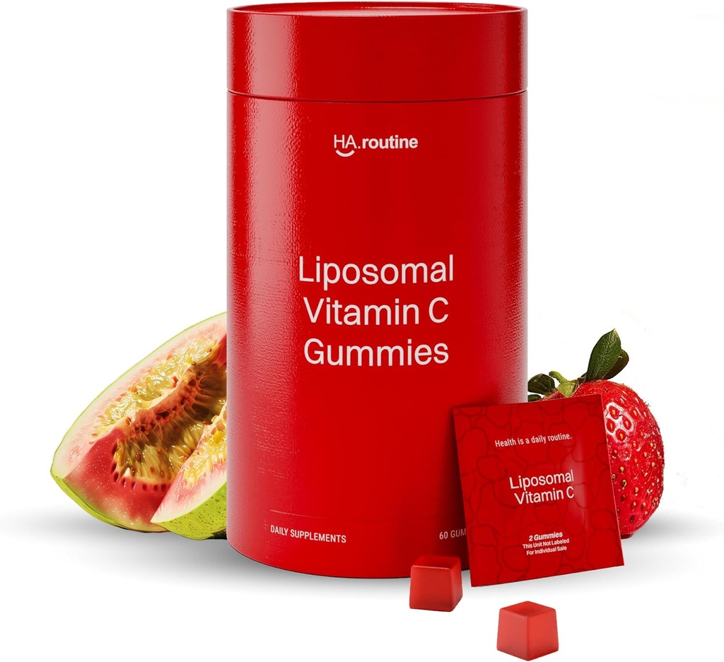 Gommies de vitamine C liposomique pour les adultes - 500mg par portion - 60 Gommies, haute absorption Vegan faible vitamine C sucre Gommy, antioxydant, énergie et collagène Booster - Fraise Guava Flavor