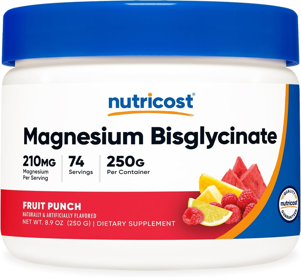 Poudre de bisglycinate de magnésium (Fruit Punch, 250 grammes) - Supplément de magnésium chélaté