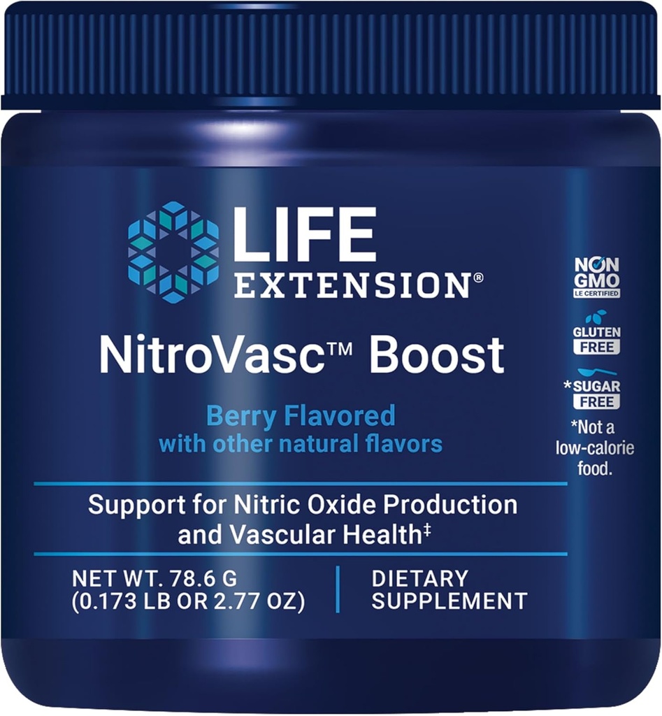 Extension de vie NitroVasc Boost, Supplément de flux sanguin, Soutien à l'oxyde nitrique, Santé cardiaque, L-arginine, Sans gluten, Non-OGM, Végétarien, 1 Scoop, 30 portions
