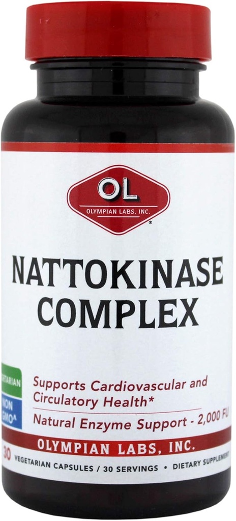 Olympians Labs Nattokinase Complex avec des suppléments à base de plantes extraites de graines de raisin, Superior Heart Health Support - 30 capsules quotidiennes