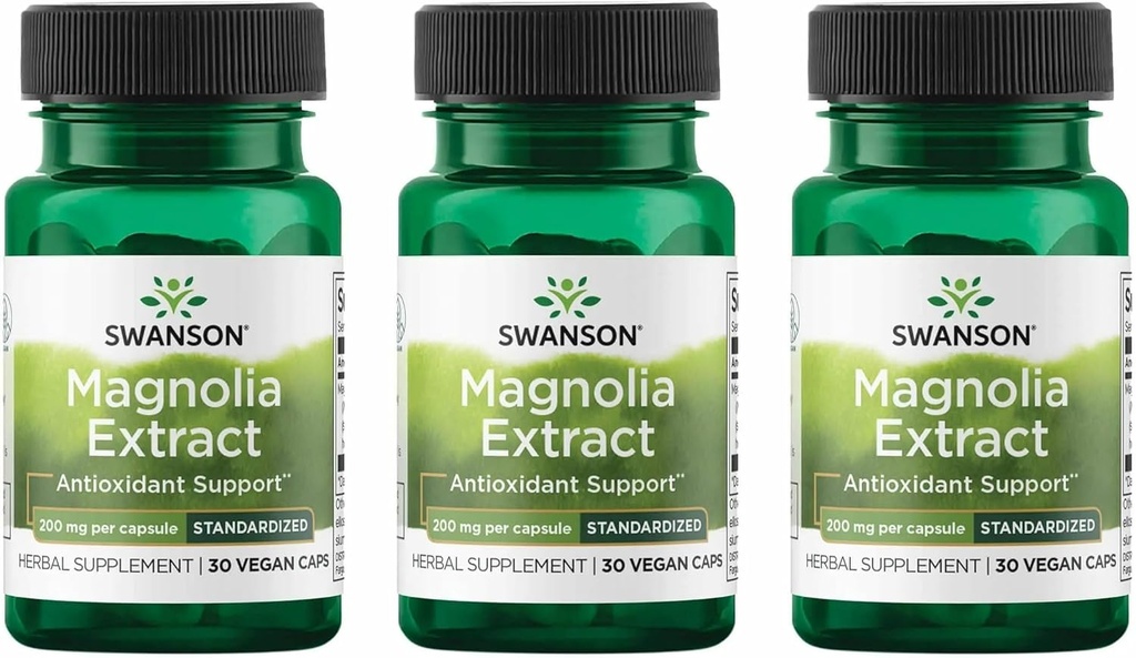 Swanson Magnolia Bark-Herbal Supplement Traditionally Used to Promote Nervous System & Digestive Health Support-May Promote Respiratory Health & Stress Support (30 Veggie Capsules, 200mg Each) 3 Pack