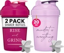 GOMOYO [2 Pack] 20oz Shaker Bottle with Motivational Quotes (Raspberry & Lavender) | Protein Bottle with Mixer Agitators | Blender Shaker Bottle for Protein Mixes Pack is BPA Free and Dishwasher Safe