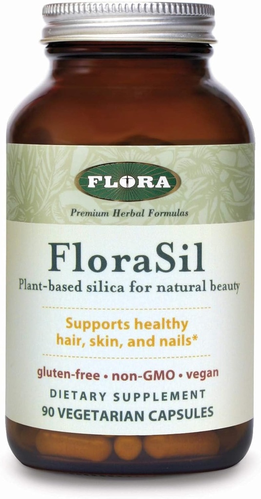 Flora FloraSil 90 Gélules - Supplément Silica avec extrait de crin pour cheveux, peau et ongles sains* - Soutient la formation de collagène