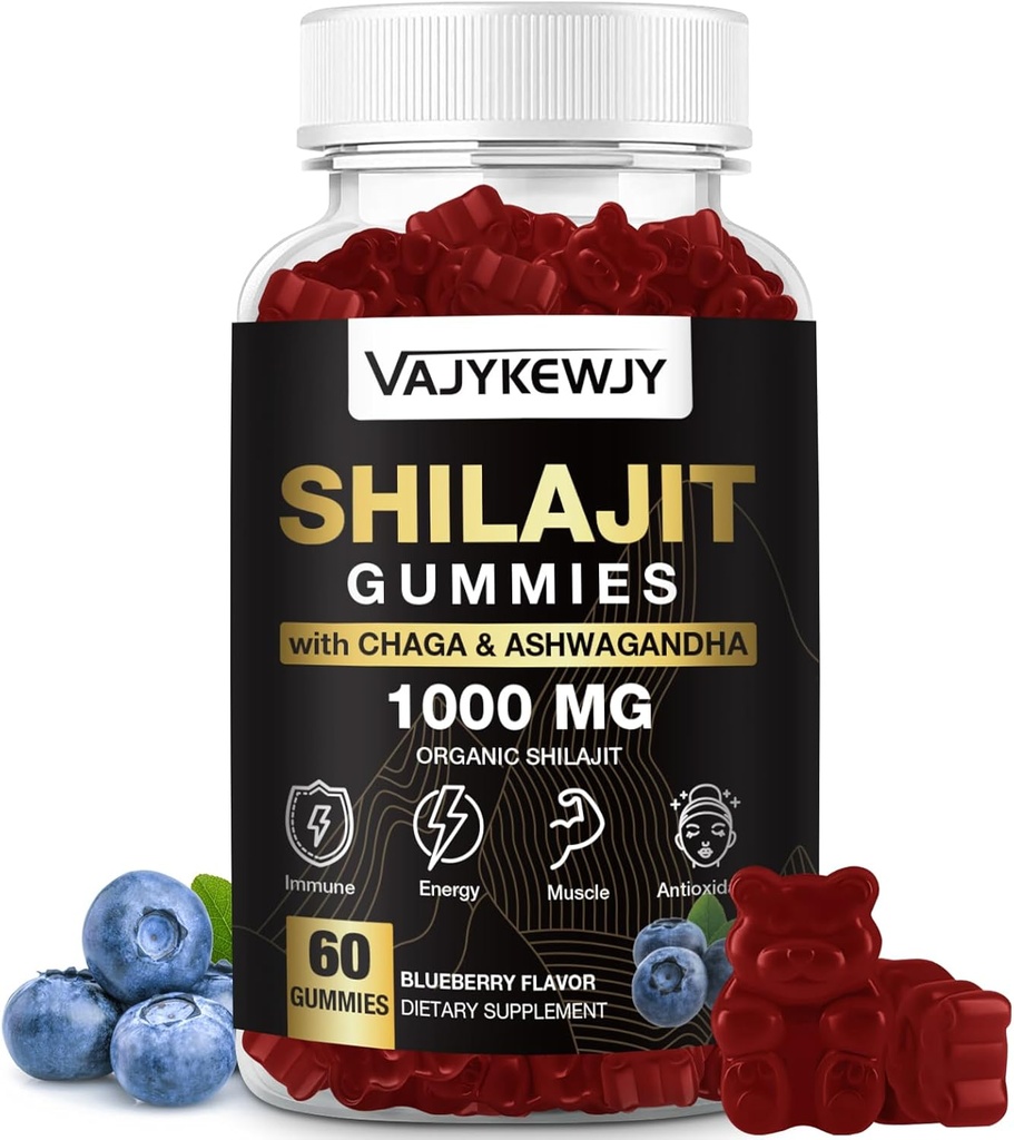 1000 MG Gummées Shilajit, Gummées Shilajit Organiques avec 85+ Trace Minerals, Acide Fulvic, Shilajit pour hommes et femmes, Résin Shilajit, Shilajit Himalayan Organique pour l'énergie, Cerveau, Immunité, 60 Compte