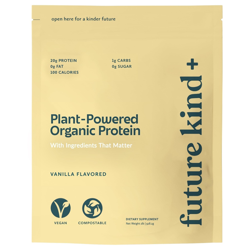 Future Kind Vegan Protein Powder, Vanilla, Pea Plant Protein for Lean Muscle with Iron & Fiber, Whey-Free, Sugar-Free, Soy-Free, Non-Dairy (34 Servings)
