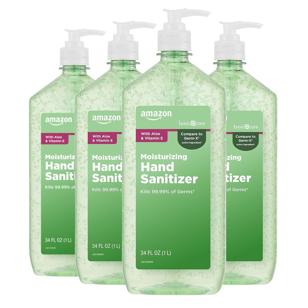 Amazon Basic Care - Aloe Vera Hand Sanitizer 62%, 34 fl oz (paquet de 4)