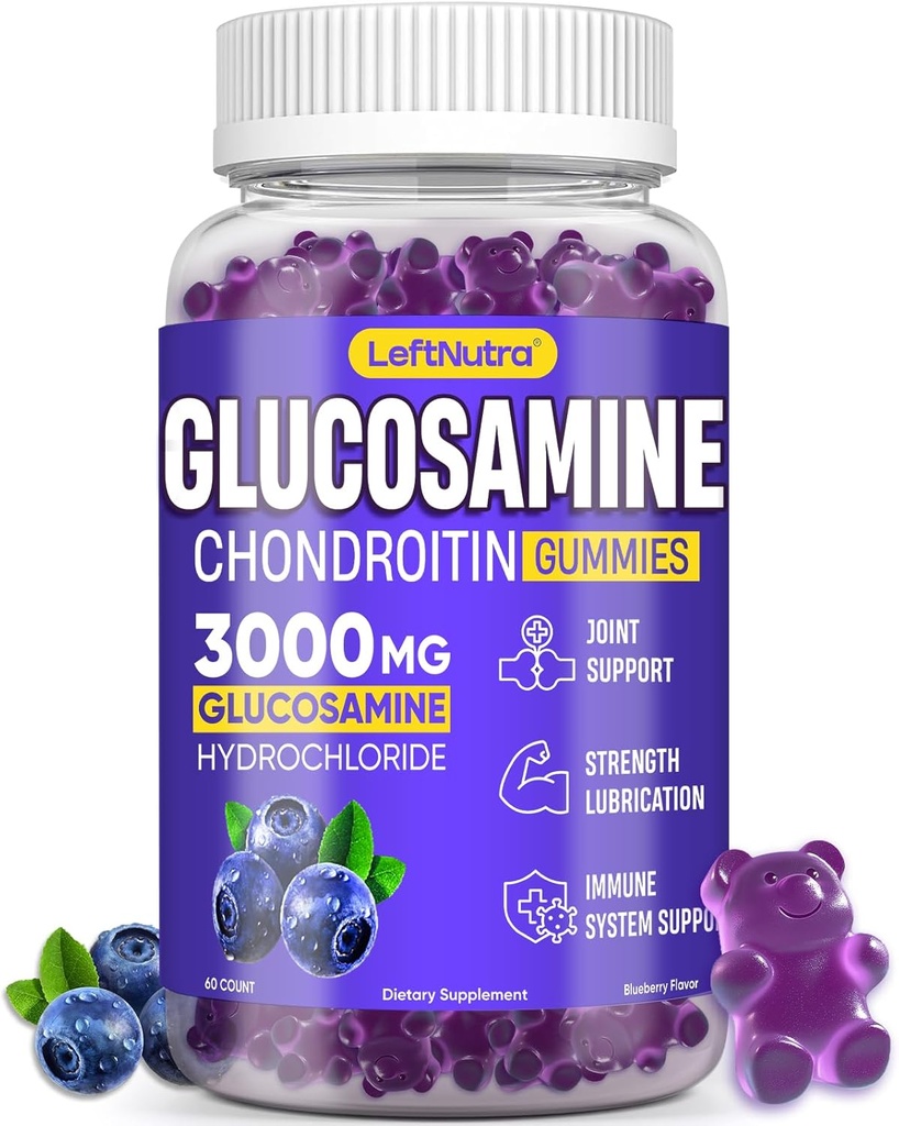 Glucosamine Chondroïtine Gummies 3000mg, Glucosamine avancée Chondroïtine Msm, Supplément de soutien interarmées, Support immunitaire antioxydant, Flexibilité osseuse et articulaire, Force et mobilité, Blueberry Flavor