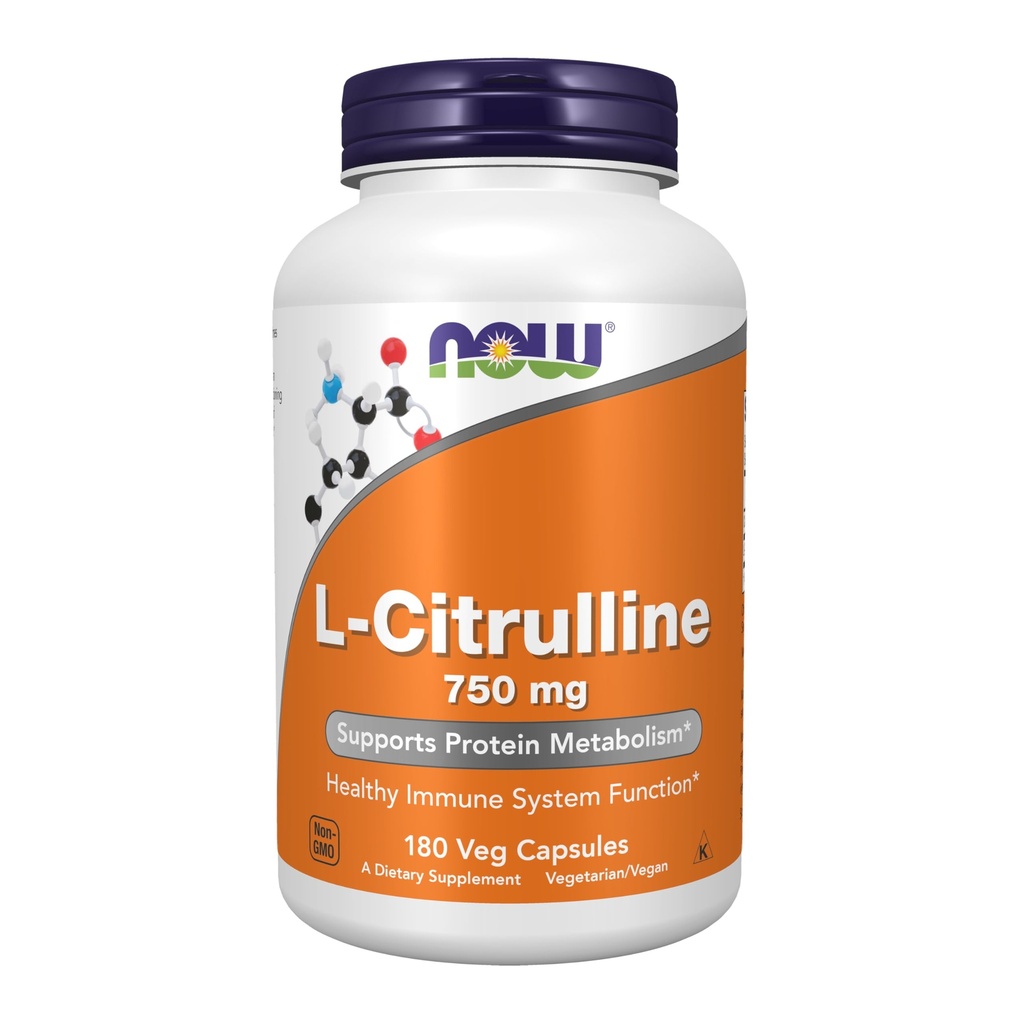 MAINTENANT Aliments suppléments, L-Citrulline 750 mg, soutient le métabolisme des protéines*, acide amino, 180 gélules