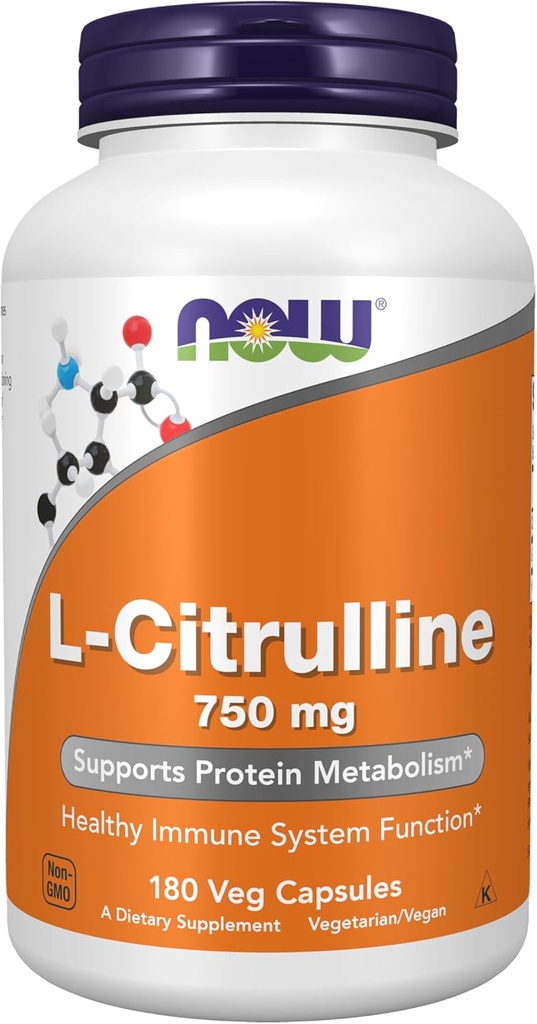 MAINTENANT Aliments suppléments, L-Citrulline 750 mg, soutient le métabolisme des protéines*, acide amino, 180 gélules
