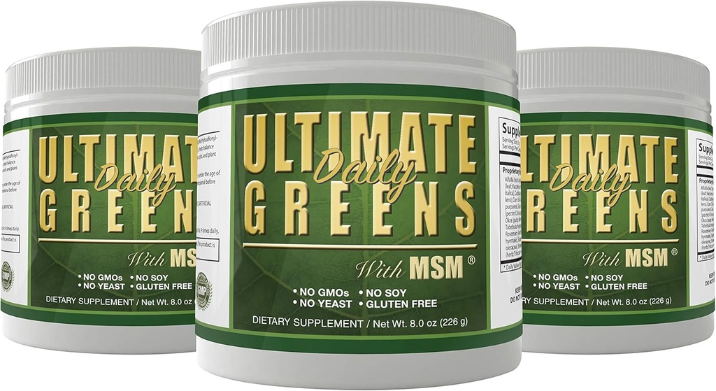 Daily Health, Ultimate Greens Poudre Immune Support Vegan Friendly Légume Alcalize Drink NO OGM Gluten sans soja 8oz 3 Pack