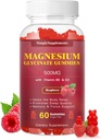 Glycinat de magnésium Gommies 500mg, supplément de magnésium à croquer avec vitamine D3, B6, CoQ10, pour la relaxation, le sommeil et l'humeur, Gommies de magnésium calme - 60 Gommies de framboise