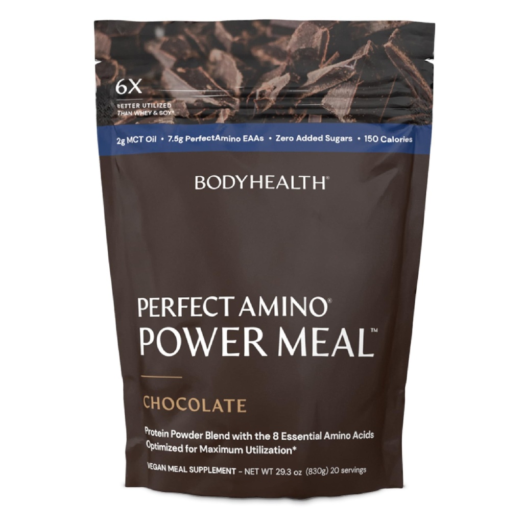 BodyHealth PerfectAmino Power Meal Shake New Dark Chocolate Flavor with MCT Oil Carb 10 and Perfect Amino Protein Base (20 portions)