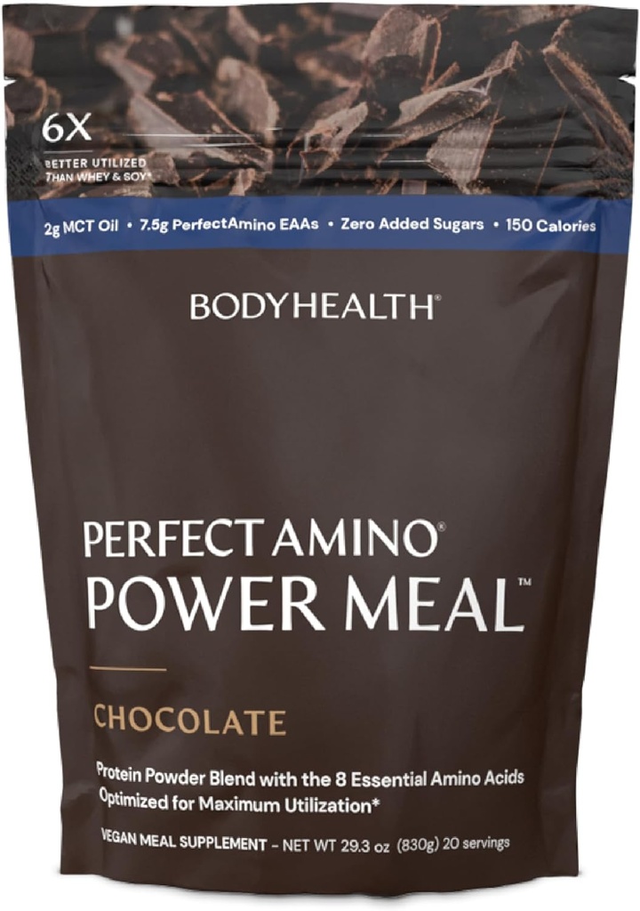 BodyHealth PerfectAmino Power Meal Shake New Dark Chocolate Flavor with MCT Oil Carb 10 and Perfect Amino Protein Base (20 portions)