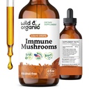 Teinture de Champignon Immune sauvage et biologique - 8-en-1 Immune Support avec Chaga, Reishi, Turquie Queue, Lion, Mane, Extrait de Maitake - Supplément de Champignon liquide - Vegan, sucre et gouttes sans alcool - 4 oz