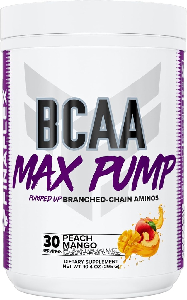FINAFLEX BCAA MAX Pump, Peach Mango - 10,4 oz - favorise la force, la performance et la récupération - avec le rapport 2:1:1 de Leucine, Isoleucine & Valine + Betaine Anhydre - 30 portions
