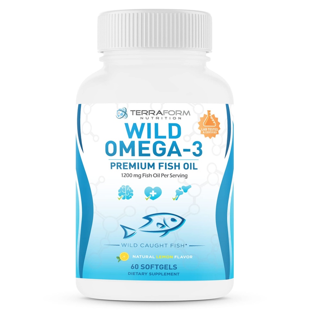 Huile de poisson Triple Strength Omega 3 2400mg par portion - Sans Burpless, sans OGM, sans gluten et sans soja – 30 portions