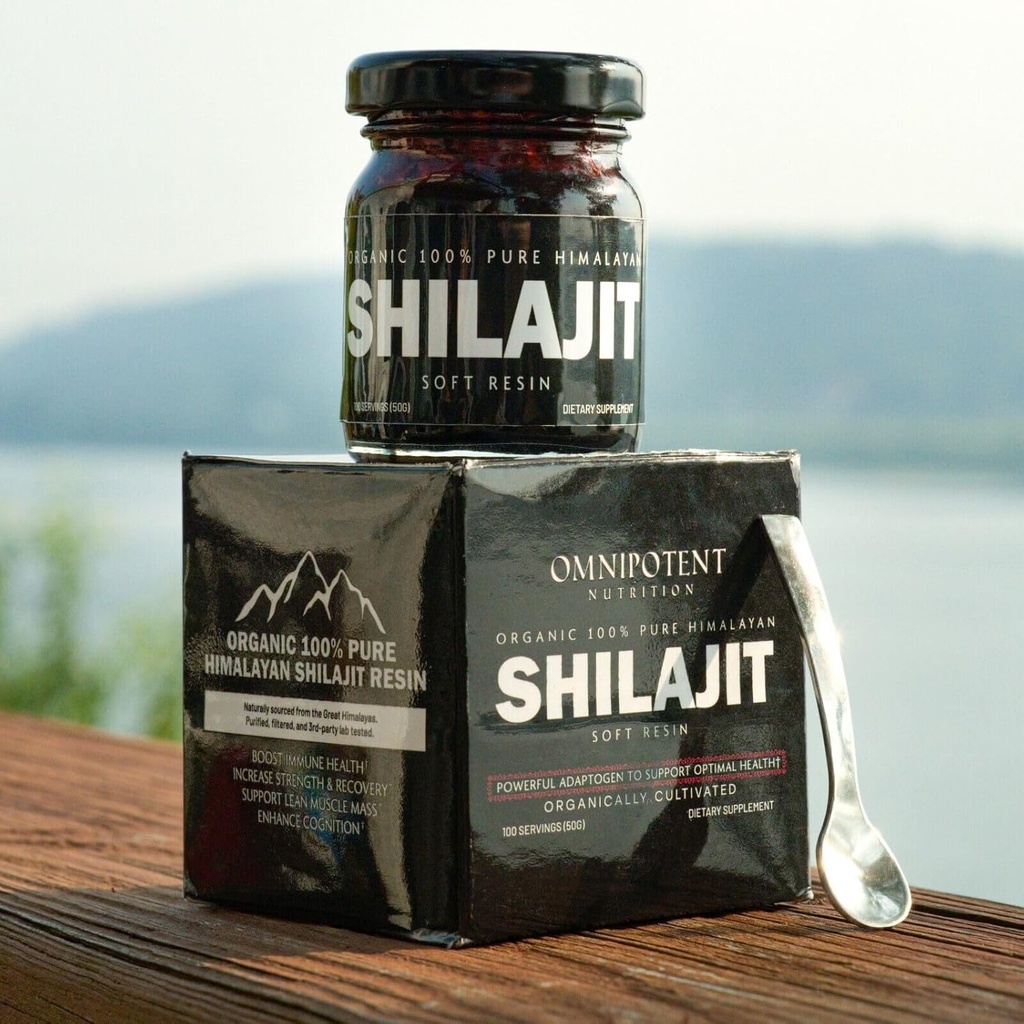Résine Shilajit himalayenne - Supplément chilajit biologique provenant de hautes altitudes - 500mg Résine naturelle pure et acide fulvic, 85+ minéraux traces (50g (100 portions) + cuillère)
