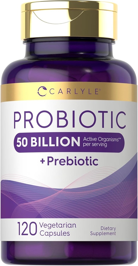 Carlyle Probiotics with Prebiotics | 120 Capsules | 50 Billion Active Organisms | Non-GMO & Gluten Free Supplement