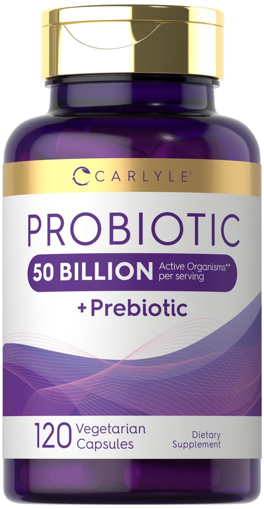Carlyle Probiotiques avec des prébiotiques (120 capsules) 50 milliards d'organismes actifs (50 milliards) Sans OGM et sans gluten