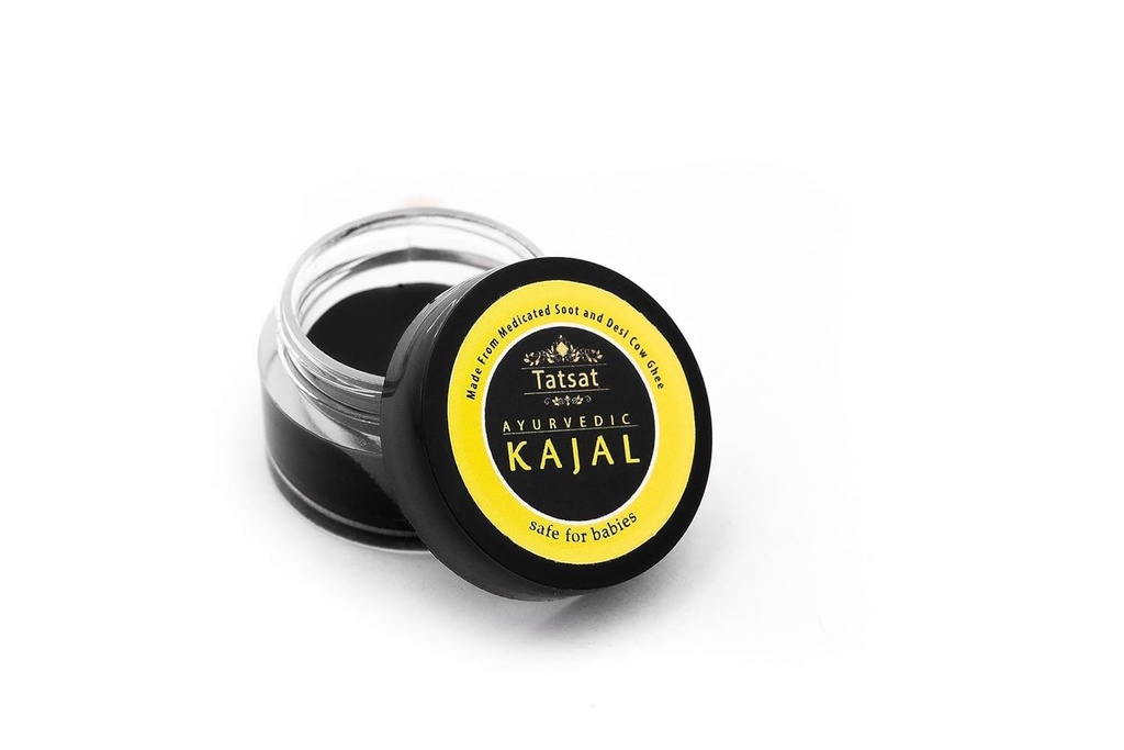 TATSAT - WELLNESS THROUGH AYURVEDA BABY Kajal,Natural,herbal and ayurvedic With Medicated Soot And Desi Cow Ghee|Safe For Babies|Lab Tested|No Preservatives, Black, Matte Finish