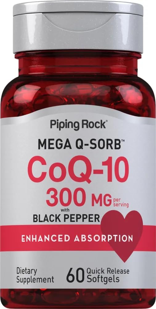 CoQ10 300 mg 60 Softgels avec Pepper noir Coq10 Coenzyme Supplément Mega Q-Sorbe , Absorption améliorée , non-OGM , sans gluten , par Piping Rock