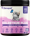 ZENAPET Cat Colostrum Plus Premium Powder Topper, Immune & Digestive Health Supplement, 240 portions (8-mois d'approvisionnement), soutient la peau et le manteau, fabriqués aux États-Unis