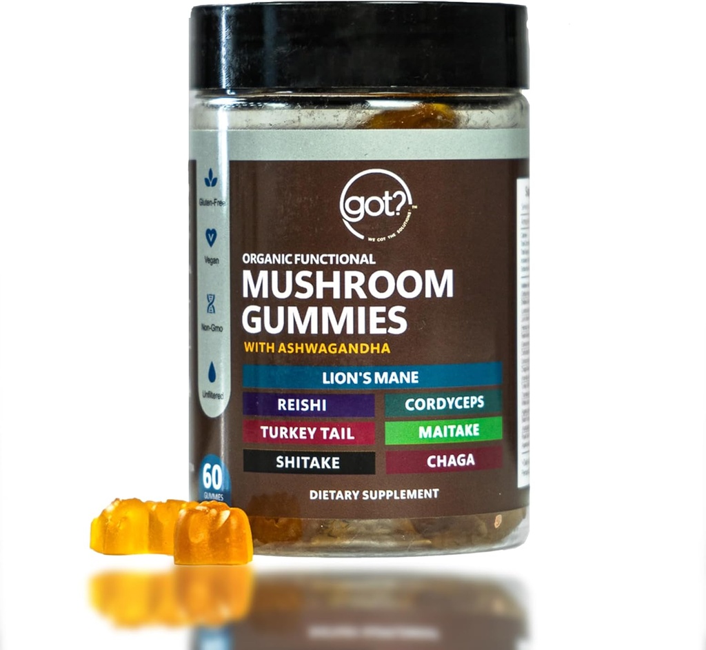 Supplément quotidien de champignons avec Ashwagandha - Lions Mane, Turkey Tail, Reishi, Cordyceps, Chaga - Mega 10 Mélange de champignons organiques nootropes - Énergie, Focus, Mémoire et Immune Support - 60ct