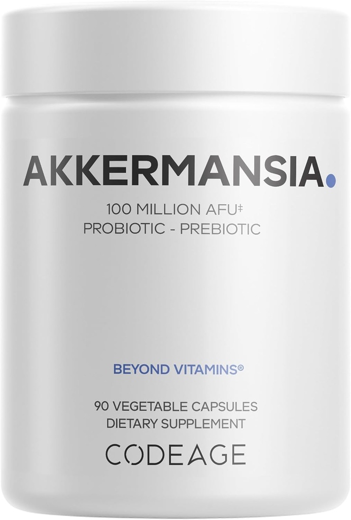 Codeage Akkermansia Muciniphila Probiotic Supplement - 3 mois d'approvisionnement d'Akkermansia et d'inuline de chicorée - Racine quotidienne de chicorée de probiotique synbiotique - 100 millions d'UFA - Sans gluten - 90 capsules