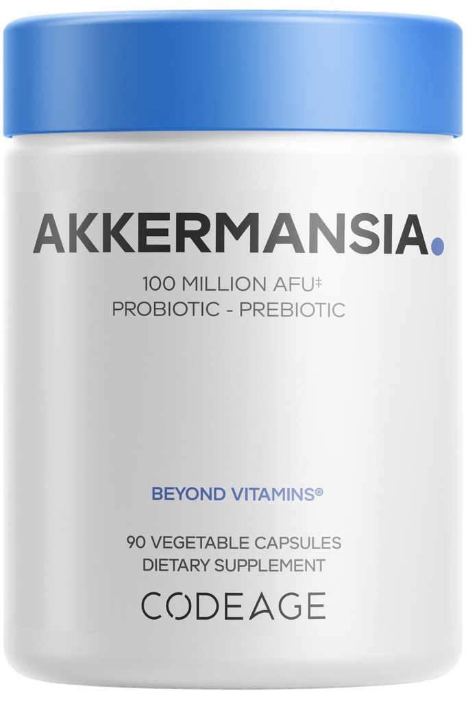 Codeage Akkermansia Muciniphila Probiotic Supplement - 3-Month Supply of Akkermansia & Chicory Inulin - Daily Synbiotic Probiotic Chicory Root - 100 Million AFUs - Gluten-Free - 90 Capsules
