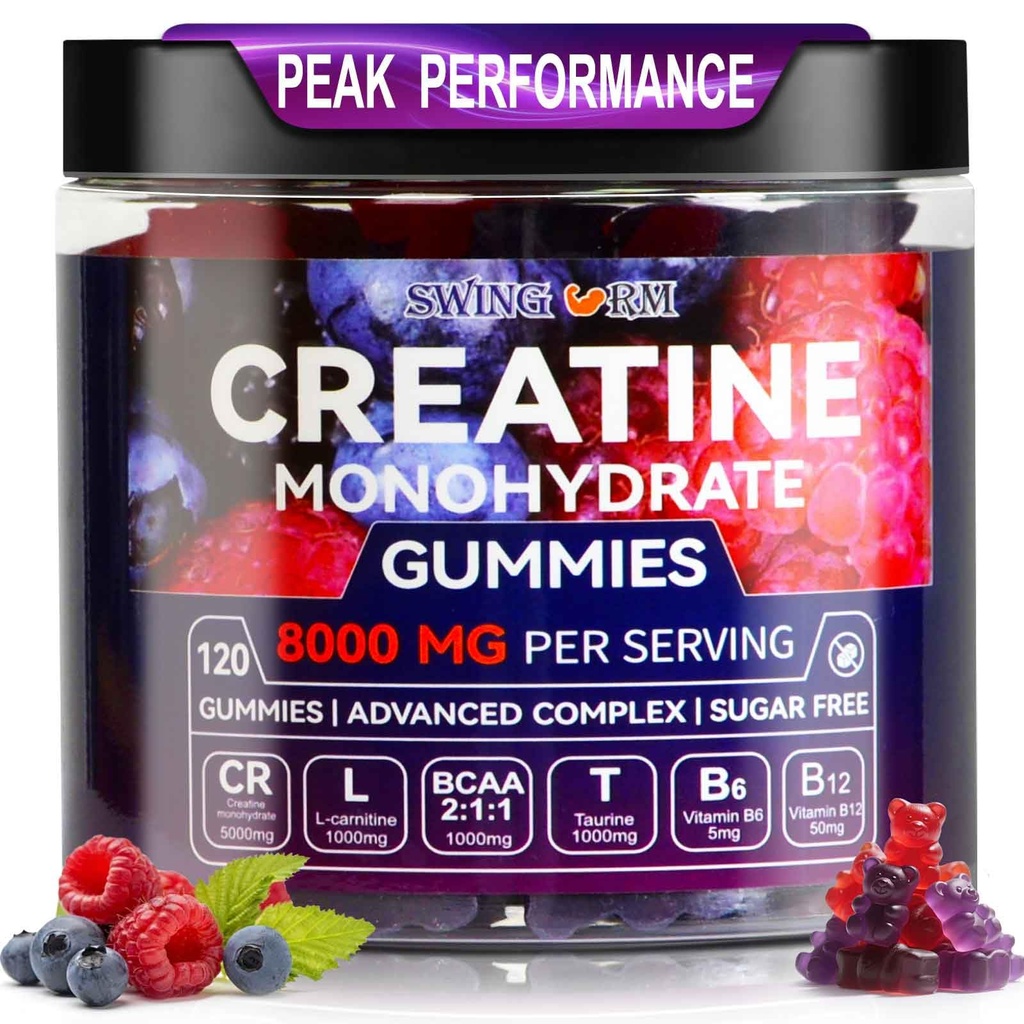 Créatine Monohydrate Gommies 6500mg par portion pour les hommes et les femmes - 120 Gummies X5 Strength Sugar Free Créatine à croquer pour le constructeur musculaire, la force musculaire, le supplément de pré-entraînement (Blueberry)