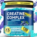 Créatine Monohydrate Gommies 6500mg par portion pour les hommes et les femmes - 120 Gummies X5 Strength Sugar Free Créatine à croquer pour le constructeur musculaire, la force musculaire, le supplément de pré-entraînement (Blueberry)
