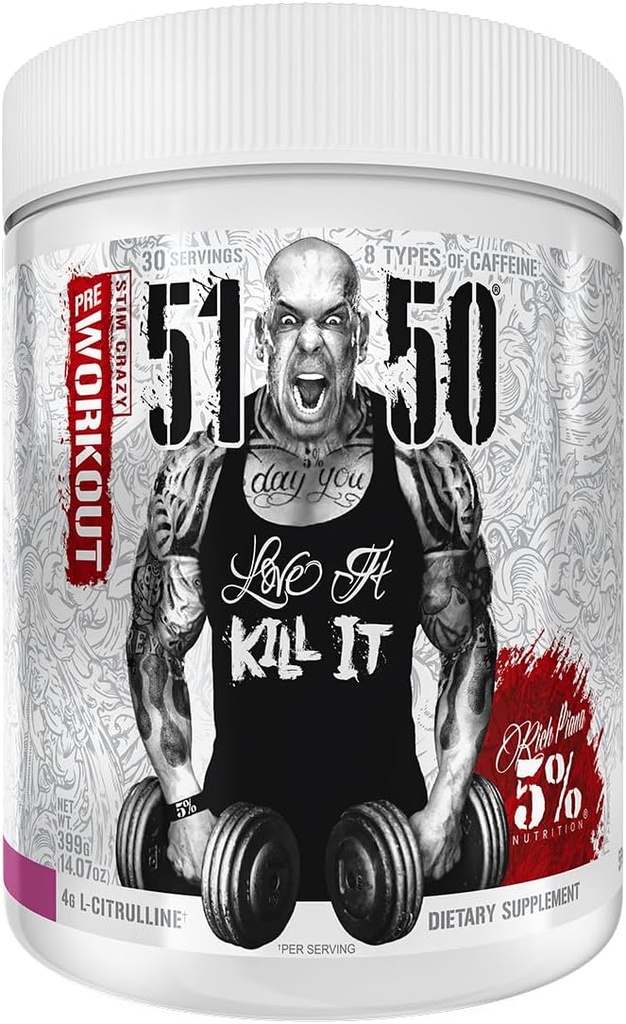 Riche Piana 5 % Nutrition 5150 Poudre de pré-entraînement à haut rendement Extrême énergie, foyer, pompes et endurance 400 mg Caféine, Citrulline, Beta Alanine, N-acétyl L-Tyrosine