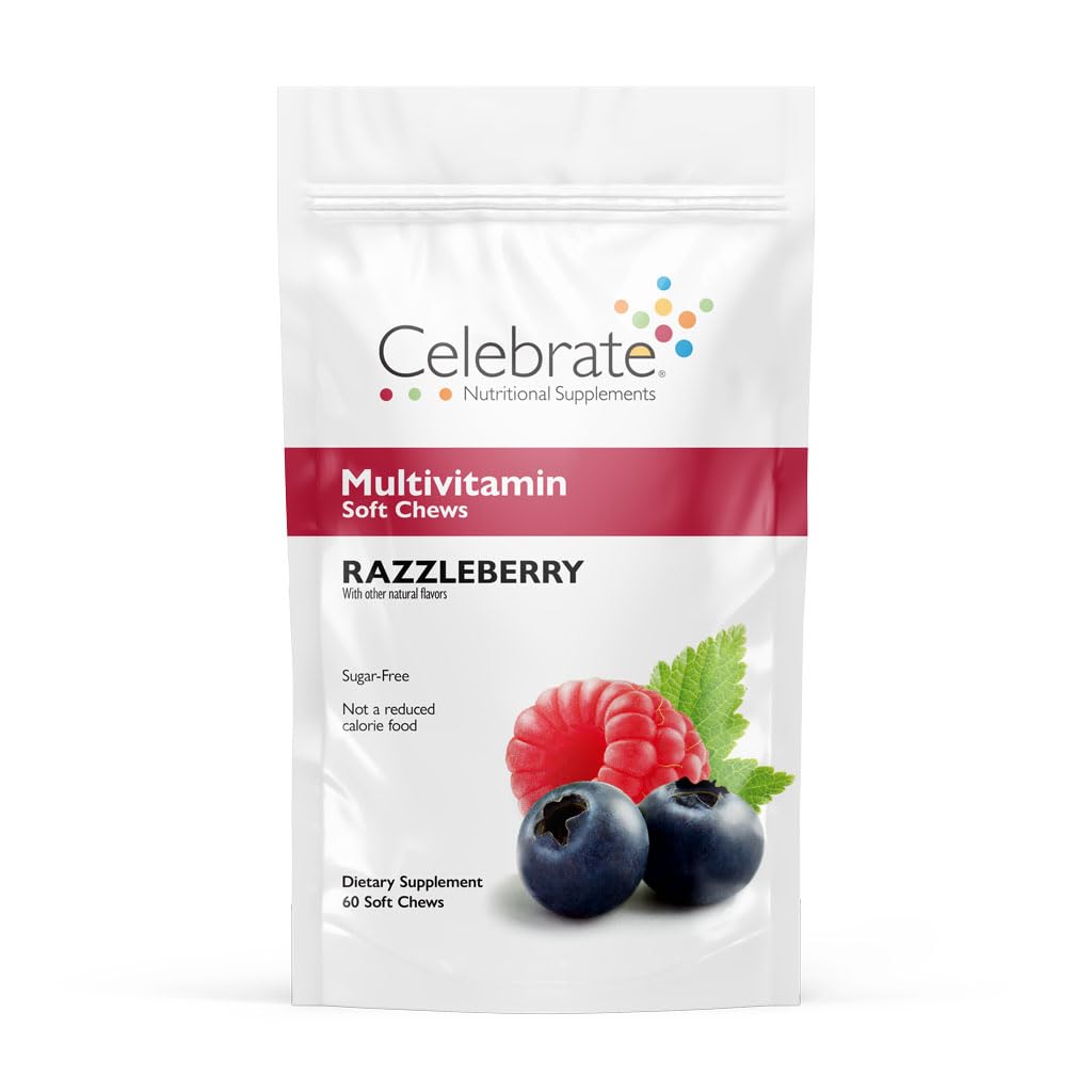 Célébrez les vitamines Bariatric Multivitamin Soft Chews - Vitamines et minéraux essentiels, sans sucre et sans gluten - Supplément gastrique de dérivation et gastrectomie à manches - Berry (60ct)